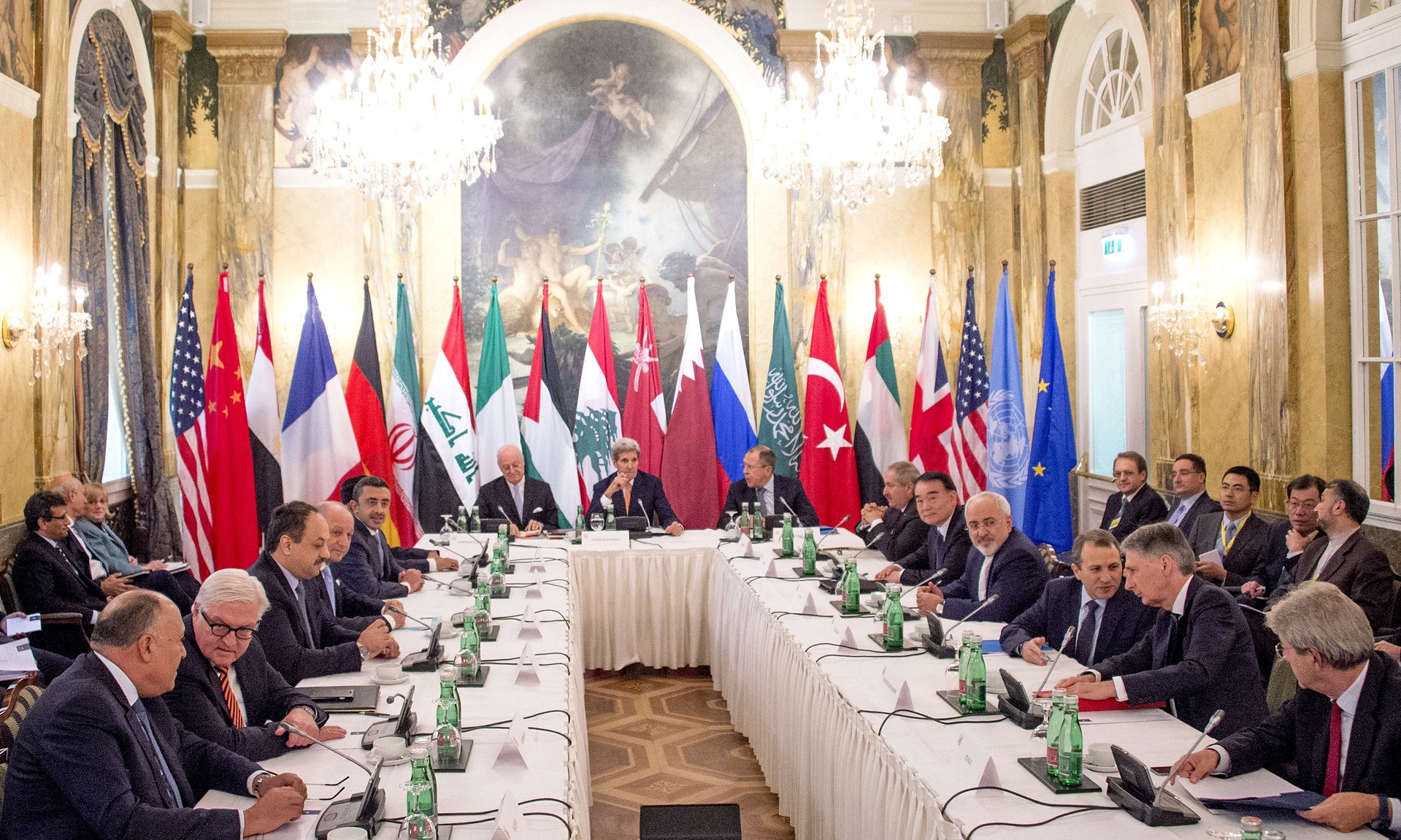 2015年11月13日奧地利維也納敘利亞問題會議會場（來源：Joe Klamar/AFP/Getty Images）